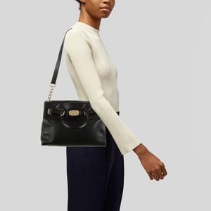 Michael Kors Hamilton Satchel Bag Purse Black Leather with Gold